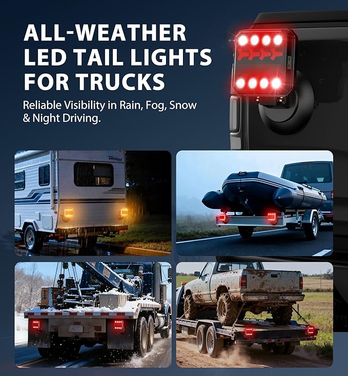 Wireless Bluetooth Magnetic Trailer Lights, Fast Charging LED Trailer Light Kits, IP65 Waterproof10H Battery 100FT Range for Trailer,Truck, RV, Camper,Boat – Brake,Turn,Reverse & Hazard Safety Lights