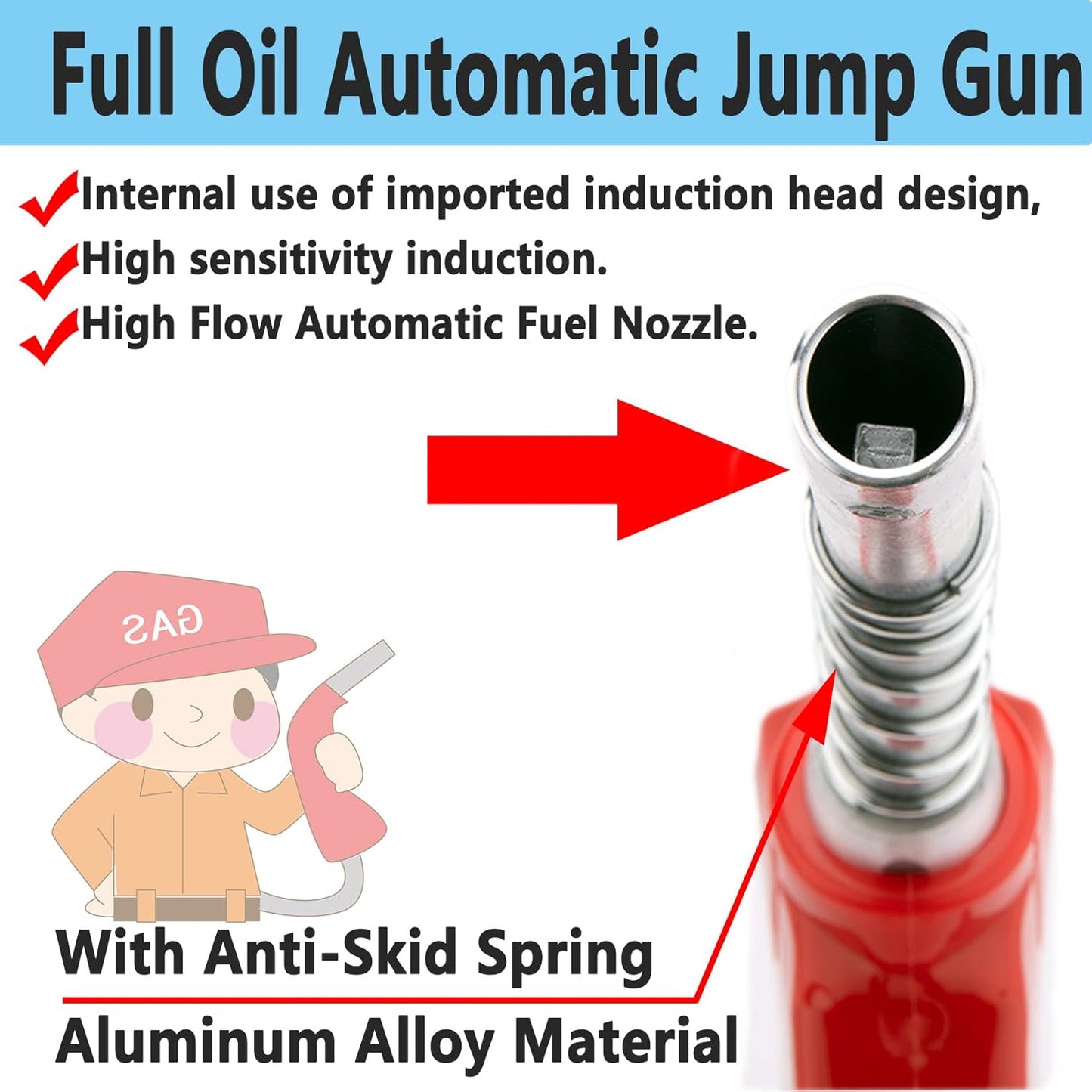1-3/16"Automatic Fuel Nozzle, Car Fuel Filling Nozzle,Auto Shut-Off Fuel Nozzle, High Flow Automatic Fuel Nozzle, Suitable for Filling Diesel,Kerosene and Various Gasoline(inlet 1”NPT,32GPM) Red