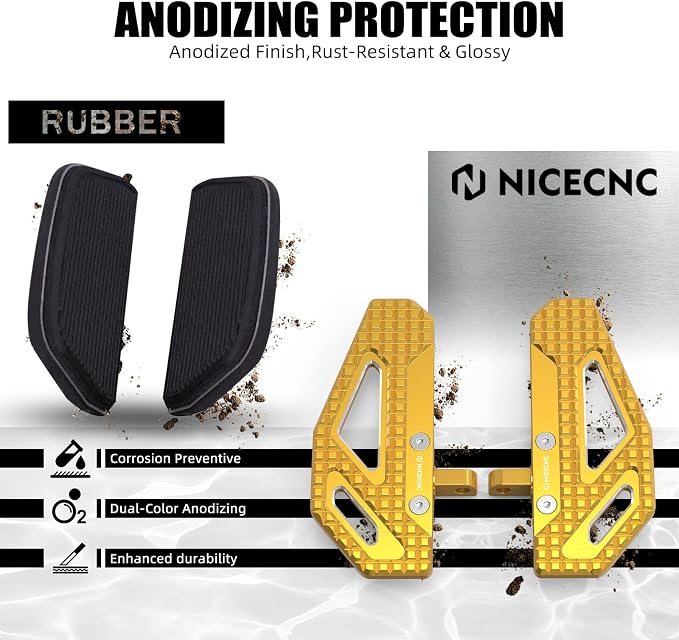 NICECNC Gold Rider Footpegs 33032-99 Compatible with Harley Dyna Street Bob FXDB 2006-2017 Low Rider FXDL 1993-2017 Super Glide FXD 1995-2013 Fat Bob FXDF 2008-2017 See Fitment