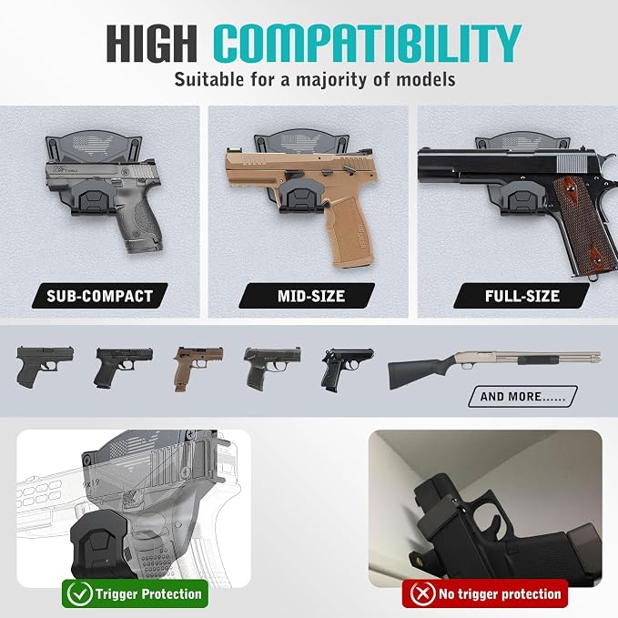 Gun Magnet Mount for Truck Car Vehicle,Magnetic Gun Mount for Pistol Shotgun Revolver with Trigger Guard Protect,Gun Magnet Rate Max 15 LBS Conceal in Desk Safe Wall Easy to Access&Release