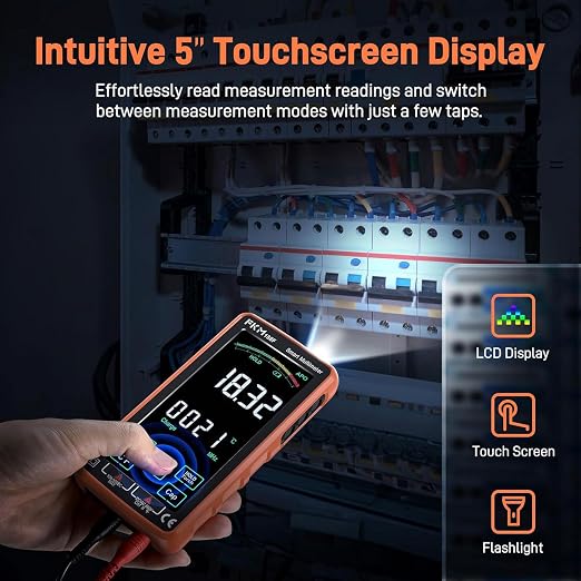 FKM Pro Digital Multimeter Tester,Compact & Rechargeable Voltmeter w/ 5″ Touch Screen,Auto-Ranging,TRMS 6000 Counts,High Accuracy,Smart Electrical Tester Measures DC/AC Voltage,Current,Resistance,Temp