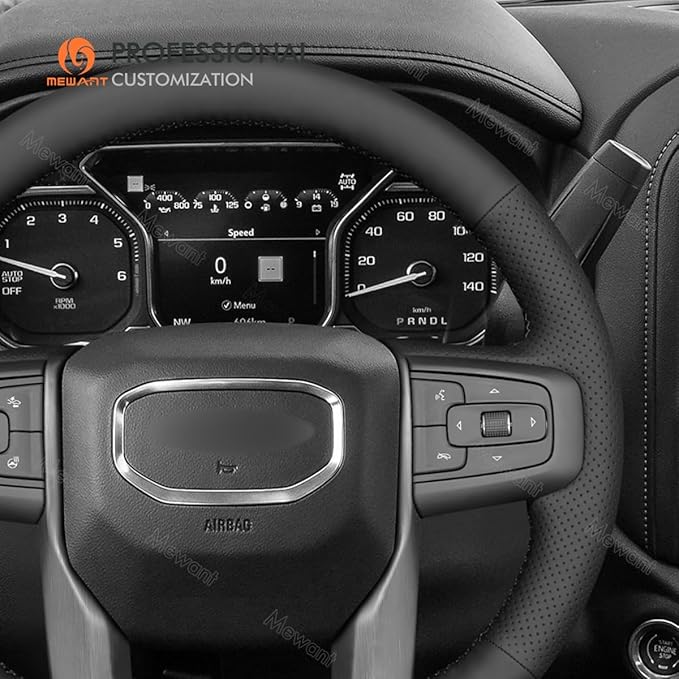 MEWANT Hand Stitch Car Steering Wheel Protector Wrap Cover for GMC Sierra 1500 2019-2023 / Sierra 1500 Limited 2022 / Sierra 2500 2020-2024 / Sierra 3500 2020-2024 / Yukon (XL) 2021-2023 Accessories