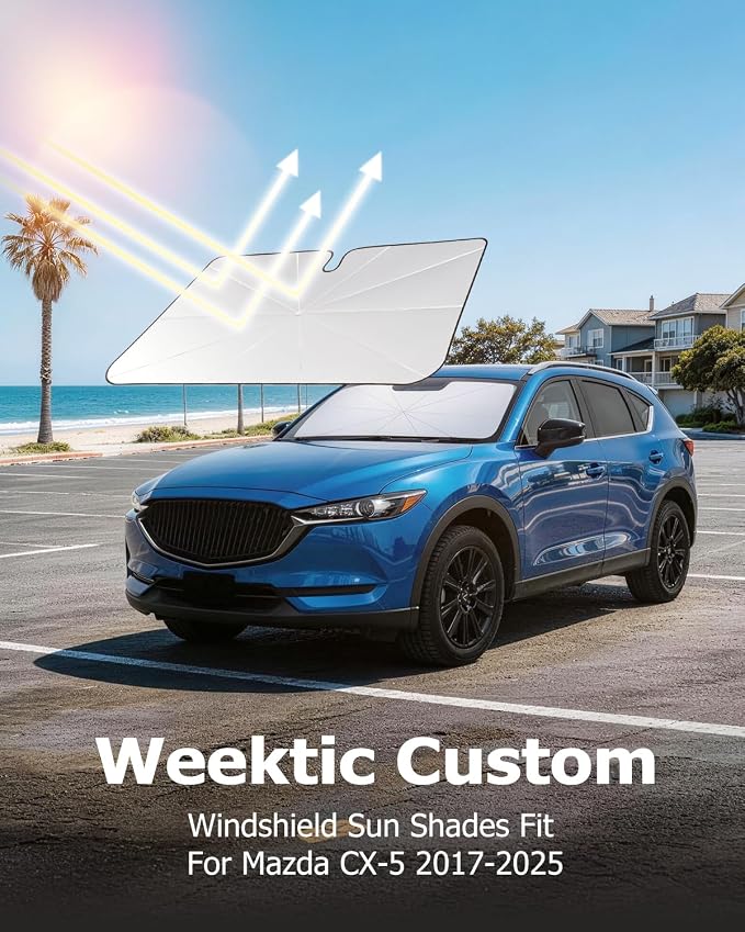 Weektic Custom Windshield Sun Shade Umbrella for Mazda CX-50 2022-2026, [Double Thickened Ice Crystal Coating] Sun & Heat Protection, Keep Vehicle Cool & Protect Interior