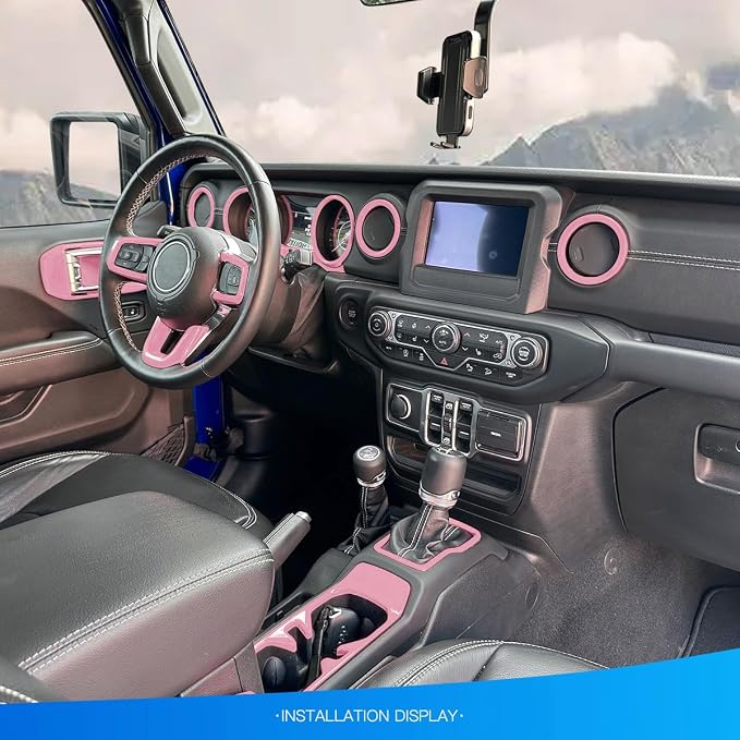 Barong for Jeep Wrangler JL JLU 2018-2023 Accessories Steering Wheel Door Handle Air Conditioning Vent Cup Holder Reading Light Headlight Gear Cover 23PCS Full Set Interior Trim Kit (Pink)