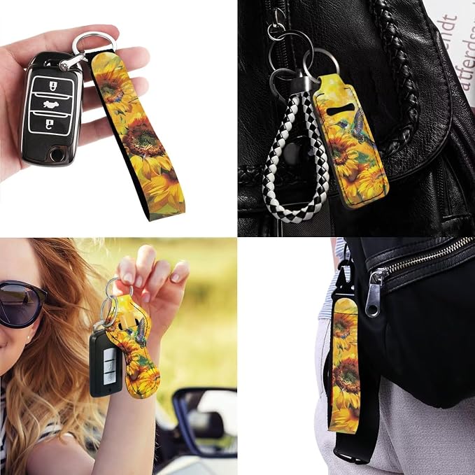 Poceacles 13 PCS Car Seat Covers for Women Sunflower Hummingbird Car Accessories Car Interior Seat Covers with Steering Wheel Cover, Wrist Strap, Car Coasters, Tissue Box, Shoulder Pad, Key Chain