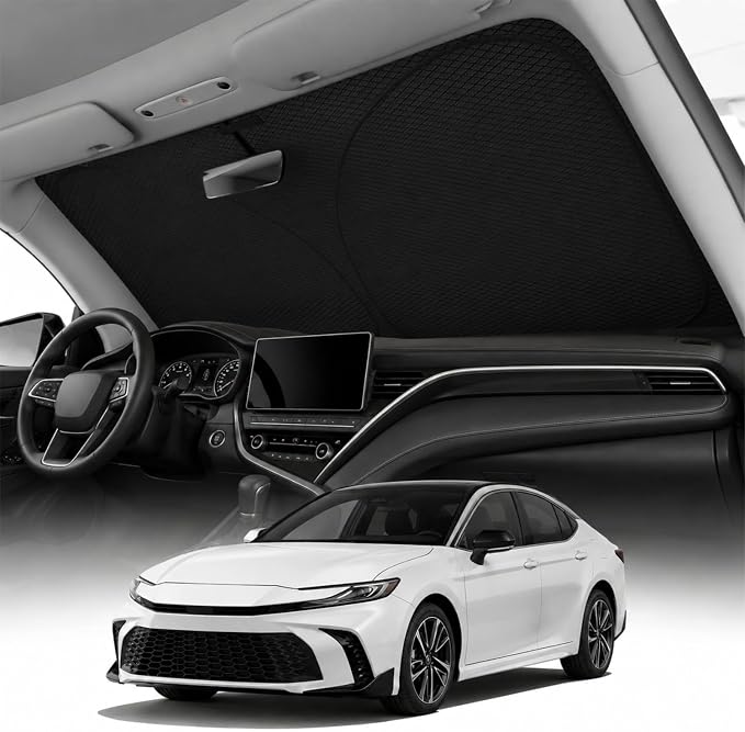 REEVAA 2026 3rd Pro Windshield Sunshade for 2018-2024 Toyota Camry | Dual-Layer Heat & Sun Defense, OEM Design | Foldable Sun Shade Car Accessories with Storage Bag