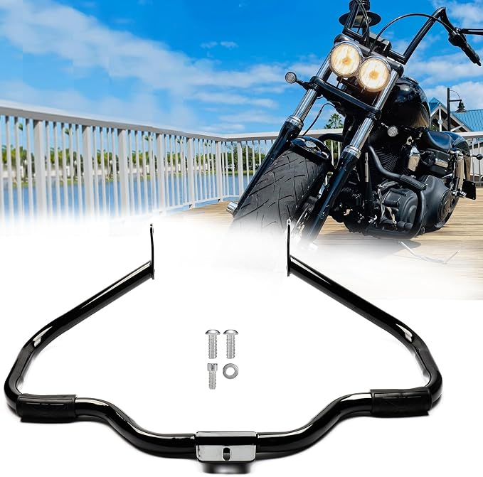 Softail Engine Guard Crash Bar 1.25" Fat Mustache Guard Highway Bar Designed for 2000-2017 Harley Heritage Softail Classic Deluxe Fat Boy FLSTF Models, with Anti-Slip Pedals, Black
