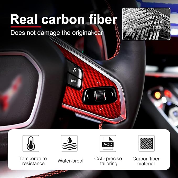 Hard Carbon Fiber, for Corvette C8 2020 2021 2022 2023 Accessories, Steering Wheel Voice Control Button Panel Cover, Car Steering Wheel 3 Buttons Panel Sticker, No Heated Button