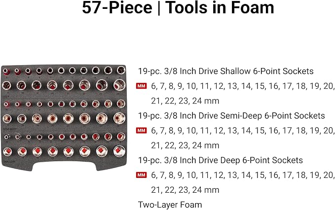 TEKTON 3/8 Inch Drive 12-Point Socket Set, 45-Piece | SHD91703