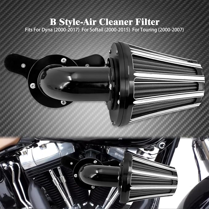 Air Cleaner Filter 90° Forward-Facing Intake Kit CNC Fit for Harley Touring Softail Dyna Sportster XL (Black Housing Grey Element, B For Touring 00-07,Softail 00-15,Dyna 00-17)