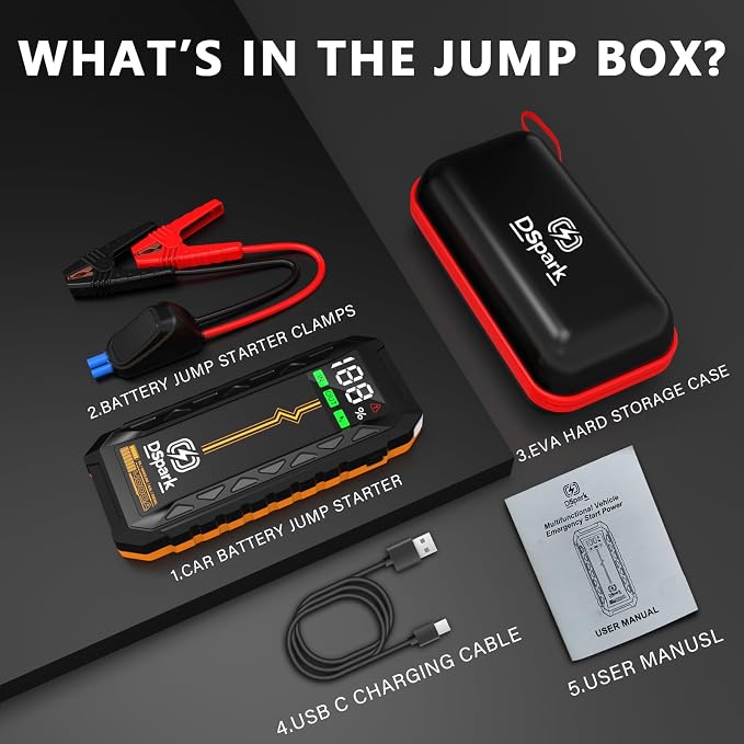 Car 4000A Jump Starter for Up to 8.5L Diesel & All Gas Engines, 12V Lithium Battery Booster Pack Jump Box, Portable Power Bank, 3 Modes LED Flashlight, 88.8W Quick Charge & Safety Protection