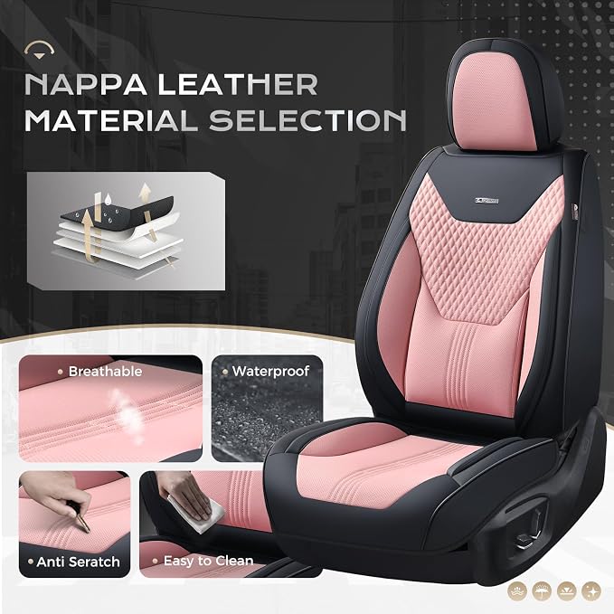 Coverado Car Seat Covers Full Set, Front Seat Covers with Lumbar Support and Back Seat Cover Waterproof Leather Automotive Seat Cover, Universal Car Interior Protectors Cushion for Most Cars