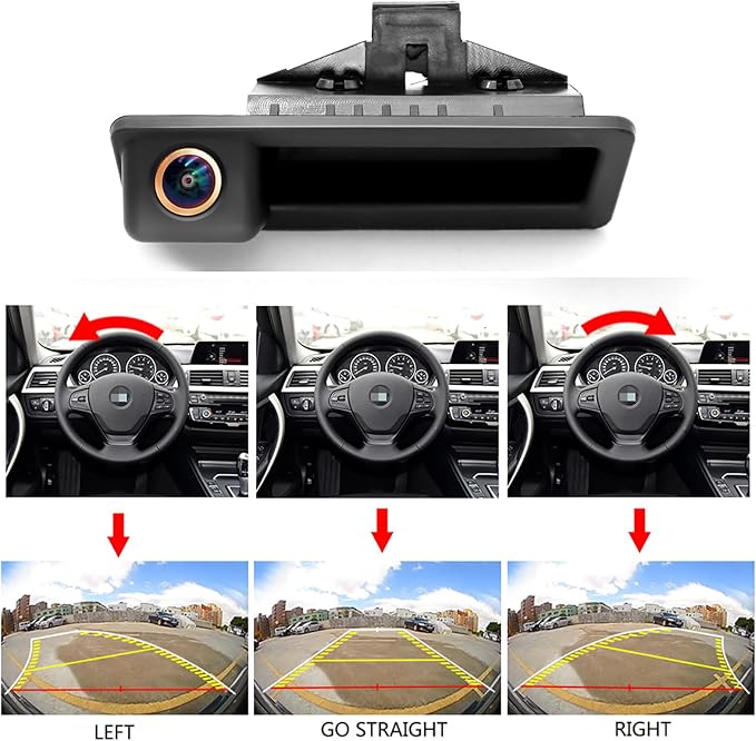 Vehicle Backup Camera CCD with Dynamic Trajectory Moving Guide Parking Line for BMW E88 E82 E84 E90 E91 E92 E93 3 5 Series X5 6 Car Rear View Reverse Fisheye Lens Trunk Handle Camera