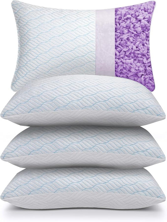 WISHSMILE Cooling Pillows Standard Size Set of 4, Shredded Memory Foam Pillows with Zipper, Adjustable Firm for Sleeping Cool Cold Pillow for Hot, Side Sleepers,20x26,4 Pack