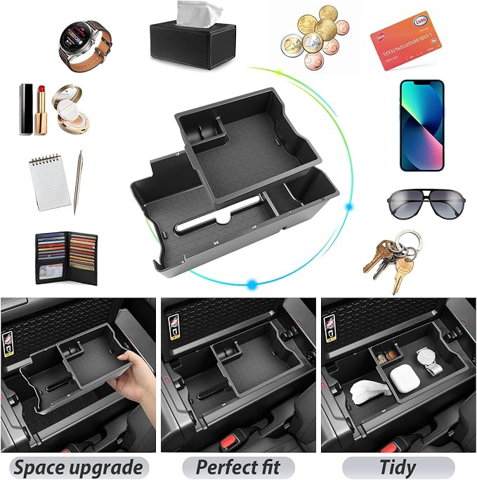 SKTU 2Pack for 2026 Toyota RAV4 Center Console Organizer 2026+ RAV4 (LE/SE/XLE Premium/Woodland/XSE/Limited) Double Layers Center Console Tray 2026 RAV4 Accessories ABS Tray with Coin Holder