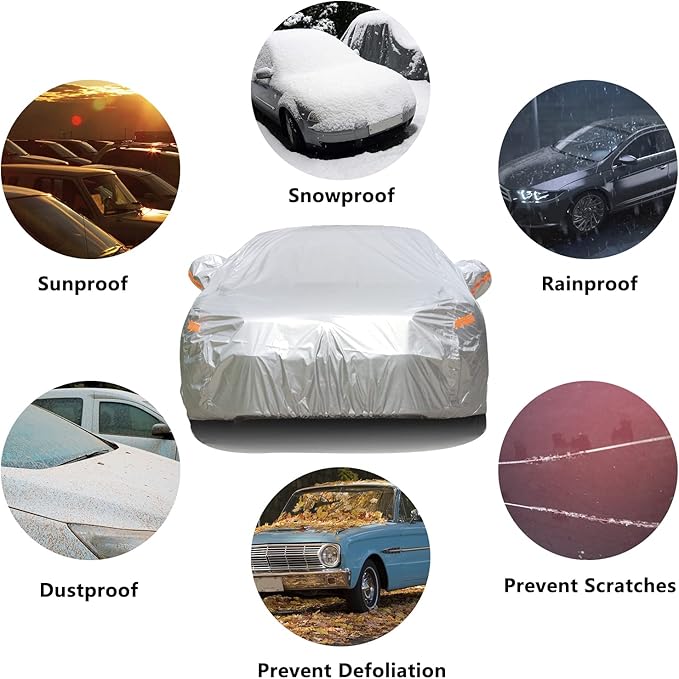 SEAZEN Car Cover with Zipper, 2 Layer Full Car Covers Waterproof/UV Protection/Snowproof/Dustproof, Universal Car Cover (Fit Sedan-Length Up to 200")
