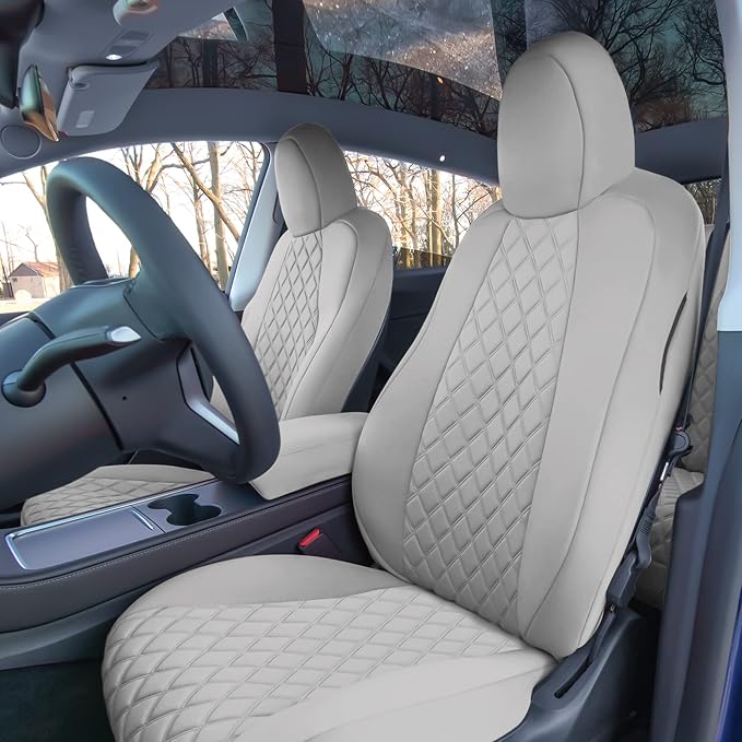 FH Group Custom Fit Car Seat Covers Specifically Made for 2020-2025 Tesla Model Y Ultraflex Neoprene Water Resistant Automotive Seat Covers - Front Set Solid Gray
