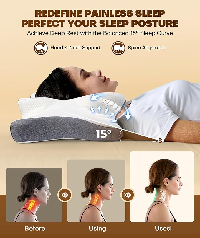 Cozyplayer True Cooling Cervical Neck Pillow for Pain Relief, Ergonomic Side Sleeper Pillow for Neck Support, Odorless Orthopedic Contour Memory Foam Pillows, Bed Pillow for Back Stomach Sleeper