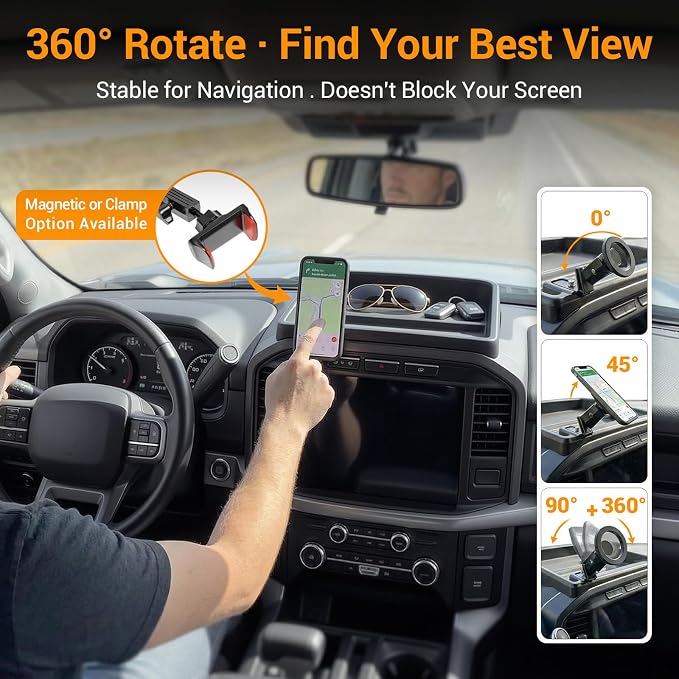 Dashboard Phone Holder Compatible with 2021-2025 Ford F150 Without Speaker Center Console Organizer Dashboard Phone Multi-Mount Kit for F150 Accessories(f150 2021-2025 w/o sub)