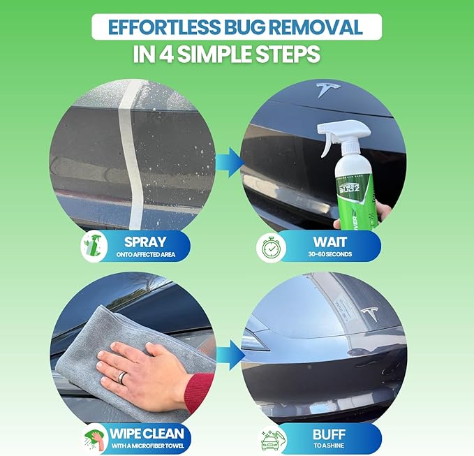 Bug Remover for Cars Exterior - Spray Dissolves Bug Splatter, Bird Poop, Tar and Road Grime - Safe on Paint, Chrome, Glass, & More - pH Neutral, Ceramic & Wax Safe - 16oz