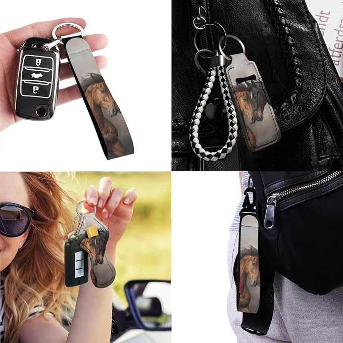 Poceacles Brown Black Horse Car Front Rear Seat Covers Full Set 13 PCS, with Steering Wheel Cover Seat Belt Covers Coasters Keychains Lip Balm Holder Tissue Case for Women Breathable Car Accessories