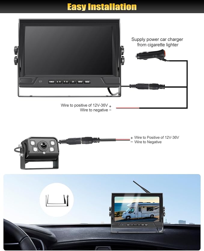 9" Wireless Backup Camera with IPS Full Touchscreen, RV Backup Camera for 360° DVR, Recording 4-Channel Split Screen, Night Vision, IP68, Blind Spot Aler, Back up Camera Systems for Truck Trailer