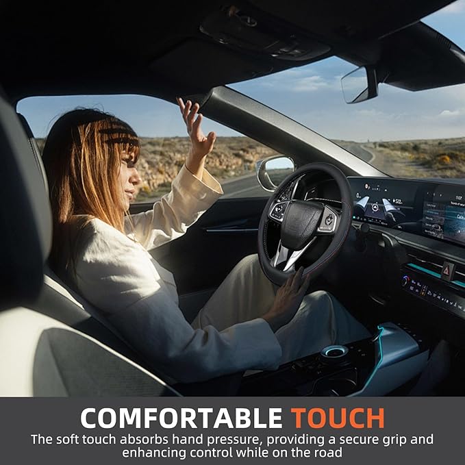 Leather Steering Wheel Cover Custom-Fit for Toyota, Comfort Grip Design Breathable and Non-Slip, Toyota Car Steering Wheel Protector for Women Men, Toyota Accessories,Black (C-Style, for Toyota)