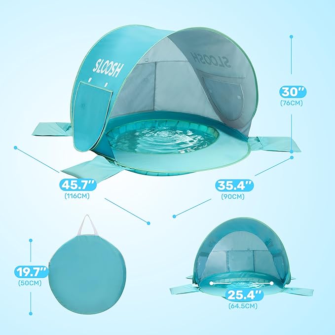 SLOOSH Baby Beach Tent - Pop Up Shade Pool, UPF 50+ UV Protection Sun Shelter for Infant, Portable Beach Pool with Carry Bag, Dual Mesh Side Panels for Toddler Outdoor Travel Camping