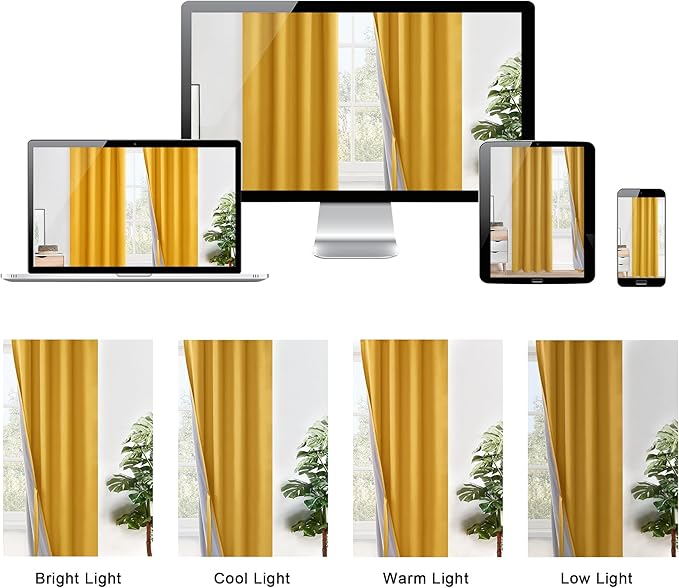 XWZO 100% Blackout Curtains 45 Inches Long with Tiebacks- Soundproof & Energy Efficiency Window Draperies Grommet Top with Black Liner for Bedroom/Living Room, Yellow, W38 x L45, Set of 2