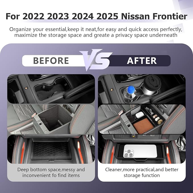 LUWU 2026 Frontier Accessories for 2022 2023 2024 2025 2026 Frontier S/SV/Pro-X/Pro-4X/SL Accessories Front Center Console Tray, Armrest Storage Box Center Console Organizer Cup Holder Black 3-Pack