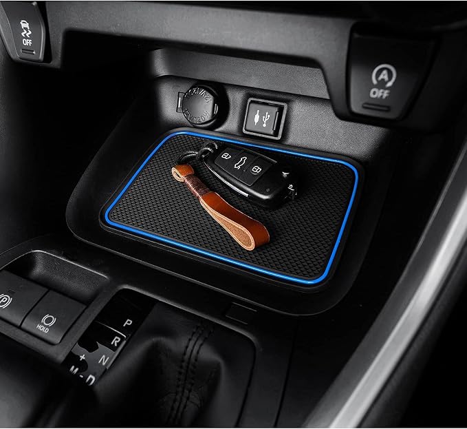 JDMCAR Custom Liners (Blue Trim) and Center Console Organizer Compatible with 2022 2021 2020 2019 RAV4 Accessories