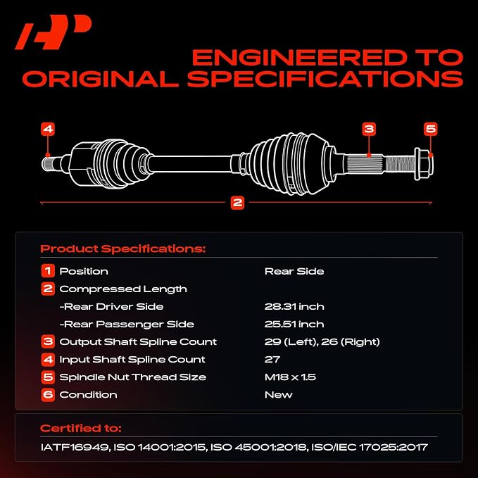 A-Premium Pair (2) Rear CV Axle Shaft Assembly Compatible with Polaris Ranger 900 Diesel 2011-2014, Ranger Crew 900 Diesel 2012-2014, Driver and Passenger Side, Replace# 1332894, 1332895
