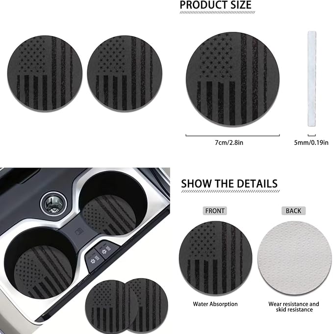 Howilath Black American Flag Car Seat Cushion Cover Interior Accessories with Steering Wheel Pads/Seat Belt Cushion/Keychains/Cup 13 Piece Auto Accessories Universal Fit All Seasons