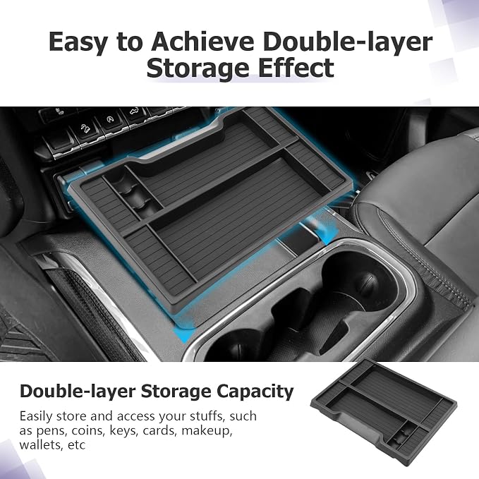LUWU Center Console Organizer Compatible with 2019-2022 Chevy Silverado/GMC Sierra 1500 & 2020-2023 Chevy Silverado/Sierra 2500HD 3500HD Accessories Black (ONLY for Full Console w/Bucket Seat)