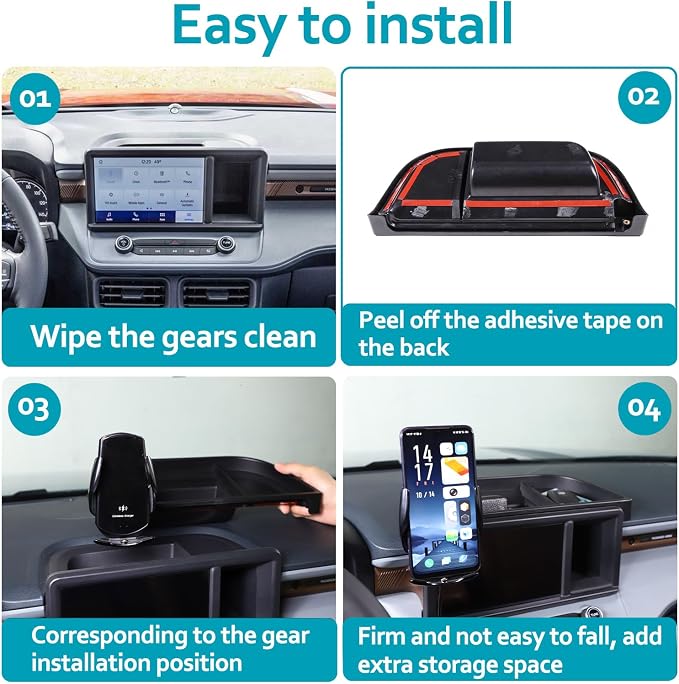 CHEAYAR Dashboard Storage Box Fit for Ford Maverick 2022, ABS Dash Panel Tray Organizer, Dash Tray Phone Holder Mount with Storage Box, Dash Center Console Table Storage Tray (Wireless charging)