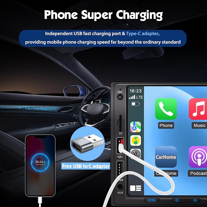 [Upgraded DSP & Hi-Fi Sound] 7'' Double Din Car Stereo, Wireless Apple CarPlay & Android Auto, 240W Peak Power Audio, 7 Inch HD Touchscreen, Bluetooth, Backup Camera, Pro Equalizer Sound Tuning