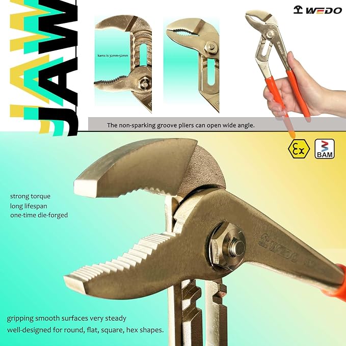 WEDO 14"Groove Joint Pliers,Tongue-and-Groove Pliers,Aluminum Bronze,Length 350mm,Max jaw opening 55mm,DIN Standard, BAM & FM Certificate