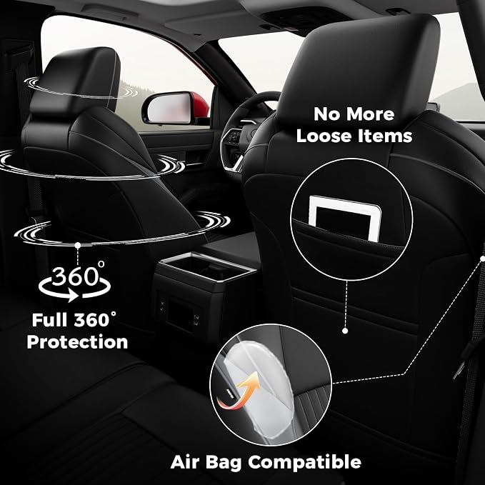 FREESOO Custom Fit Toyota Tacoma Seat Covers Full Set, Full Coverage Waterproof Leather Seat Covers, Double Cab Sr,Sr5,TRD Sport,TRD Off-Road,Limited, Seat Covers for Cars Seat Protector