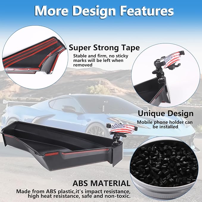 Sekhyna Navigation Screen Back Storage Box Compatible Corvette C8 Stingray 2020-2025,Dash Organizer Tray,Center Console Phone Insert Auxiliary Storage Tray Interior Accessories (with Phone Mount E)