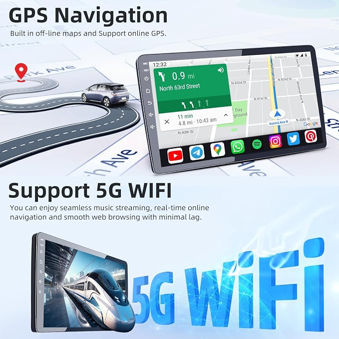 [4Core+64GB] Car Radio Stereo for Jeep Patriot Compass 2010 2011 2012 2013 2014 2015 2016: 10" 1280 * 800 HD Touch Screen Replacement with CarPlay Android Auto Bluetooth Backup Camera 5GWIFI GPS
