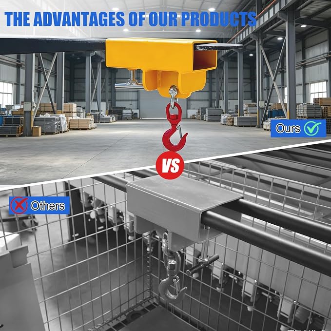 Heavy Duty Forklift Lifting Hook with 2" Receiver Hitch, Dual Fork Mounted Lifting & Towing Attachment, 2.2 Ton Max Capacity for Forklift Tractor Industrial Use
