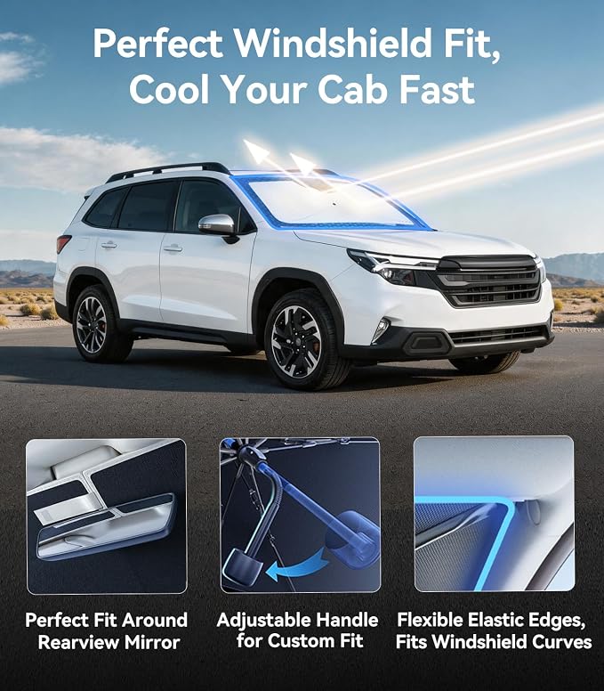 Nmoiss [Vinyl Coating Heat Shield] Windshield Sun Shade Umbrella Custom for Subaru Forester, Protect Car from Sun Rays & Heat Damage Keep Cool and Protect Interior