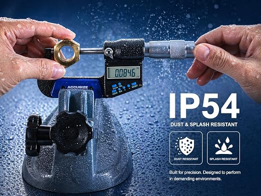 Accusize Industrial Tools 2-3''/50-75 mm by 0.00005''/0.001 mm 7-Key Electronic Digital Micrometer, Water Proof, Ac21-3022 | IP54 Rated, 0.00005"/0.001 mm Resolution, 7-Key, ±0.002" Accuracy