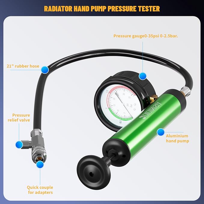 Universal 28PC Radiator Pressure Tester Kit,Coolant Pressure Tester Vacuum Refill Kit for Automotive Cooling System Water Tank Leakage Detection Coolant Pressure Tester with Vacuum Pump Vacuum Purge