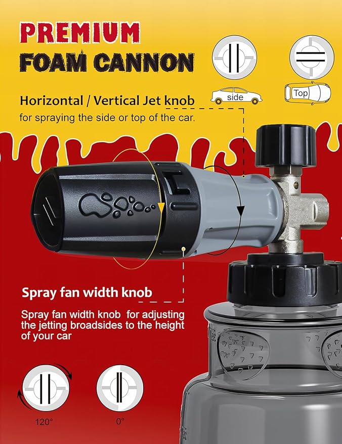BOSEA Premium Foam Cannon with Pressure Washer Tips and Nozzle Holder, Nickel-Plated Copper, Durable | Dense Foam, Car Soap Dispenser for Pressure Washer, Car Wash Soap Sprayer with 1/4" Connector