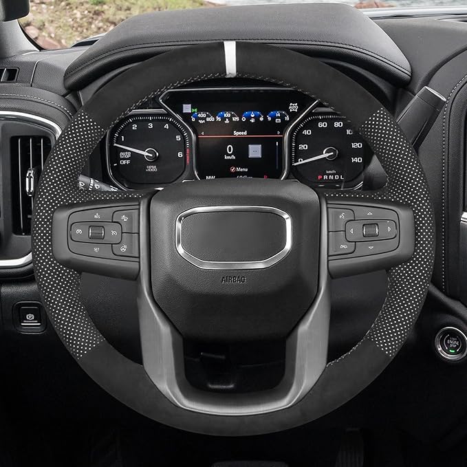 MEWANT Hand Stitch Car Steering Wheel Protector Wrap Cover for GMC Sierra 1500 2019-2023 / Sierra 1500 Limited 2022 / Sierra 2500 2020-2024 / Sierra 3500 2020-2024 / Yukon (XL) 2021-2023 Accessories