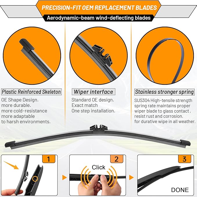 AUTOBOO 24"+19" Windshield Wipers Blades Replacement for Honda Civic Hatchback 2022-2024 with 12 Inch Rear Wiper Blade -Original Factory Quality (Pack of 3)