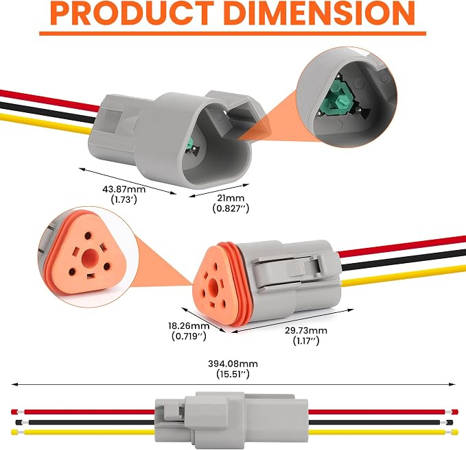 6 Sets Deutsch 3 Pin Connector Kit - Waterproof Electrical Connectors 18 AWG, IP67 Automotive Wire Connectors (Male & Female) for Car, Truck, Boat