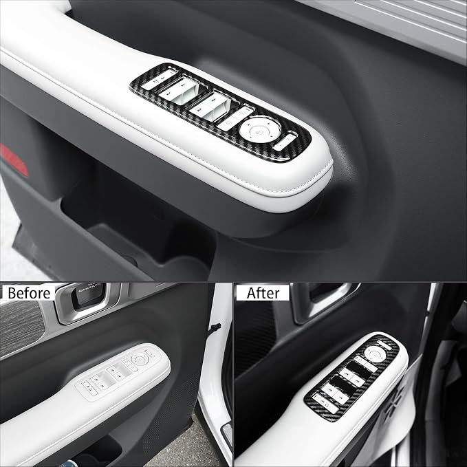 4Pcs Carbon Fiber Style Door Lock Glass Control Button Panel Cover Window Lift Switch Panel Trim Compatible with Hyundai Santa Fe 2024-2026 MX5 Accessories (Carbon Fiber Style)