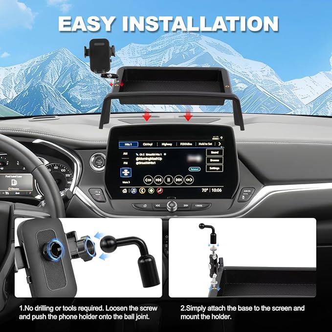 Car Phone Holder Compatible with Chevy Blazer 2023 2024 2025 Accessories 10.2-Inch Screen Fixed Clip, Cell Phone Mount with Dash Tray Center Console Organizer Hands-Free 360° Rotation